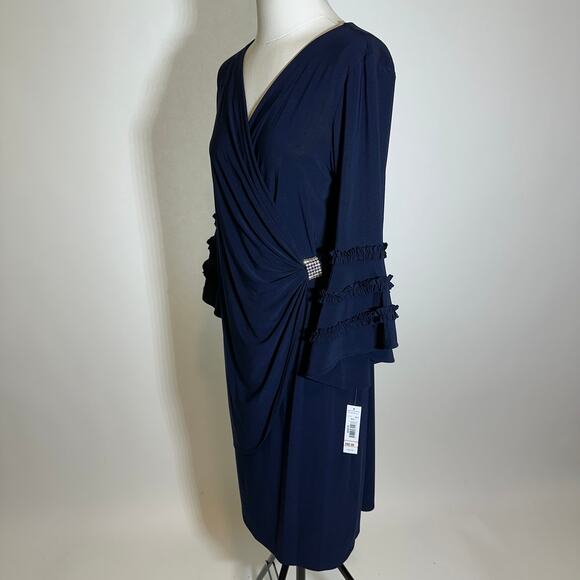 NWT R&M Richards Navy Blue Ruffle Sleeve Faux Wrap Cocktail Dress Womens Size 12 - Picture 5 of 12